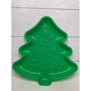 Christmas Tree Platter Plastic Party Server Ware Green Holiday Party Event Tray